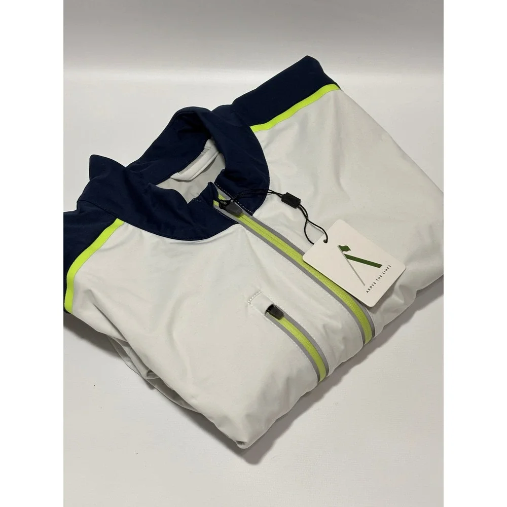 NWT Above The Links Mens Golf Windbreaker Jacket Short Sleeve White Navy Neon L‎
